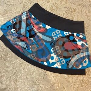 Black Stretchy Mini Skirt w/Multi-Colored Overlay~Activewear~Size L